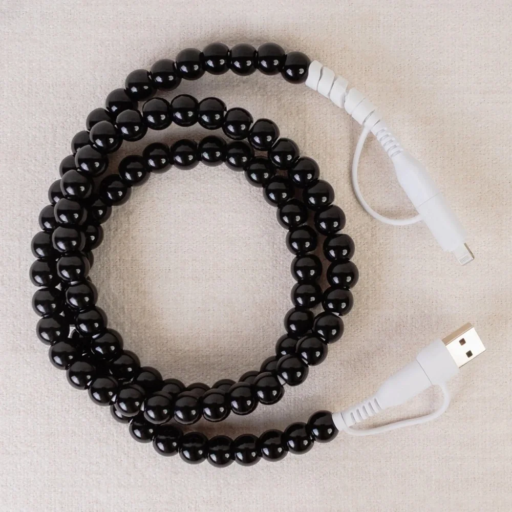 Black Beaded 4-1 USB Charging Cable - Compatible Electronics Accessory